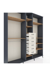 Hyperion Dolap 10 Raflı 6 Çekmeceli 3 Askılı 220x44x243 Antrasit-Çam/Aytaşı