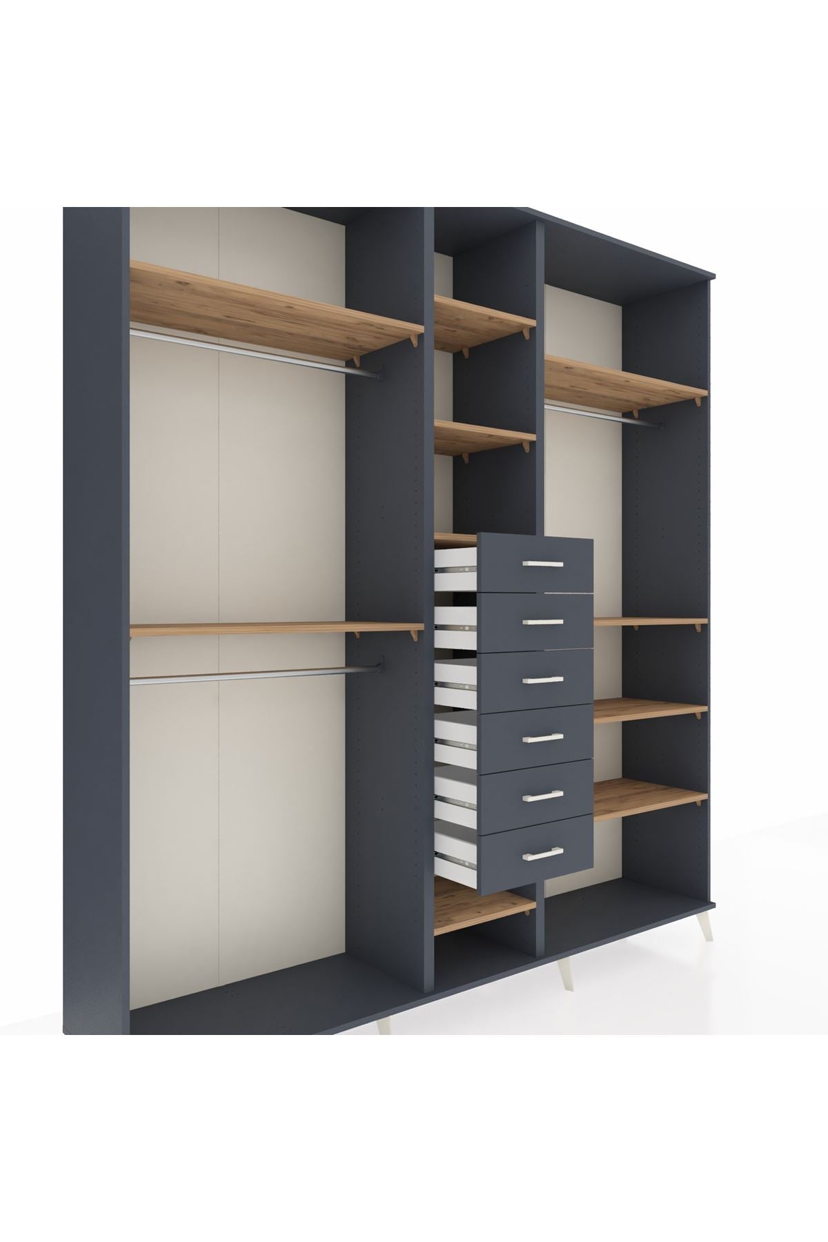 Hyperion Dolap 10 Raflı 6 Çekmeceli 3 Askılı 220x44x243 Antrasit-Çam/Antrasit