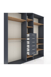 Hyperion Dolap 10 Raflı 6 Çekmeceli 3 Askılı 220x44x243 Antrasit-Çam/Antrasit