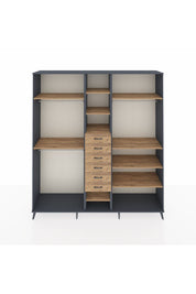 Hyperion Dolap 10 Raflı 6 Çekmeceli 3 Askılı 220x44x243 Antrasit-Çam/Çam