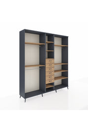 Hyperion Dolap 10 Raflı 6 Çekmeceli 3 Askılı 220x44x243 Antrasit-Çam/Çam