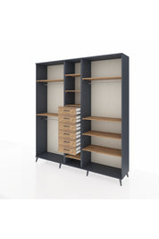 Hyperion Dolap 10 Raflı 6 Çekmeceli 3 Askılı 220x44x243 Antrasit-Çam/Çam