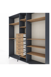 Hyperion Dolap 10 Raflı 6 Çekmeceli 3 Askılı 220x44x243 Antrasit-Çam/Çam