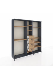 Hyperion Dolap 10 Raflı 6 Çekmeceli 3 Askılı 220x44x243 Antrasit-Çam/Çam