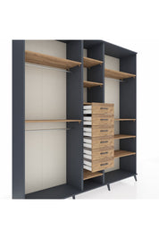 Hyperion Dolap 10 Raflı 6 Çekmeceli 3 Askılı 220x44x243 Antrasit-Çam/Çam