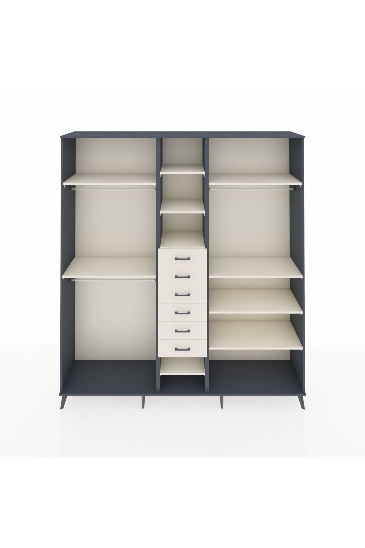 Hyperion Dolap 10 Raflı 6 Çekmeceli 3 Askılı 220x44x243 Antrasit-Aytaşı/Aytaşı