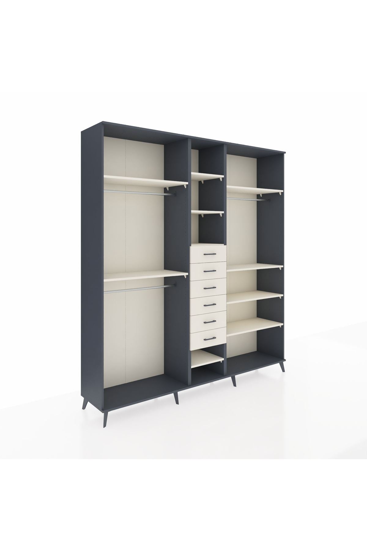 Hyperion Dolap 10 Raflı 6 Çekmeceli 3 Askılı 220x44x243 Antrasit-Aytaşı/Aytaşı