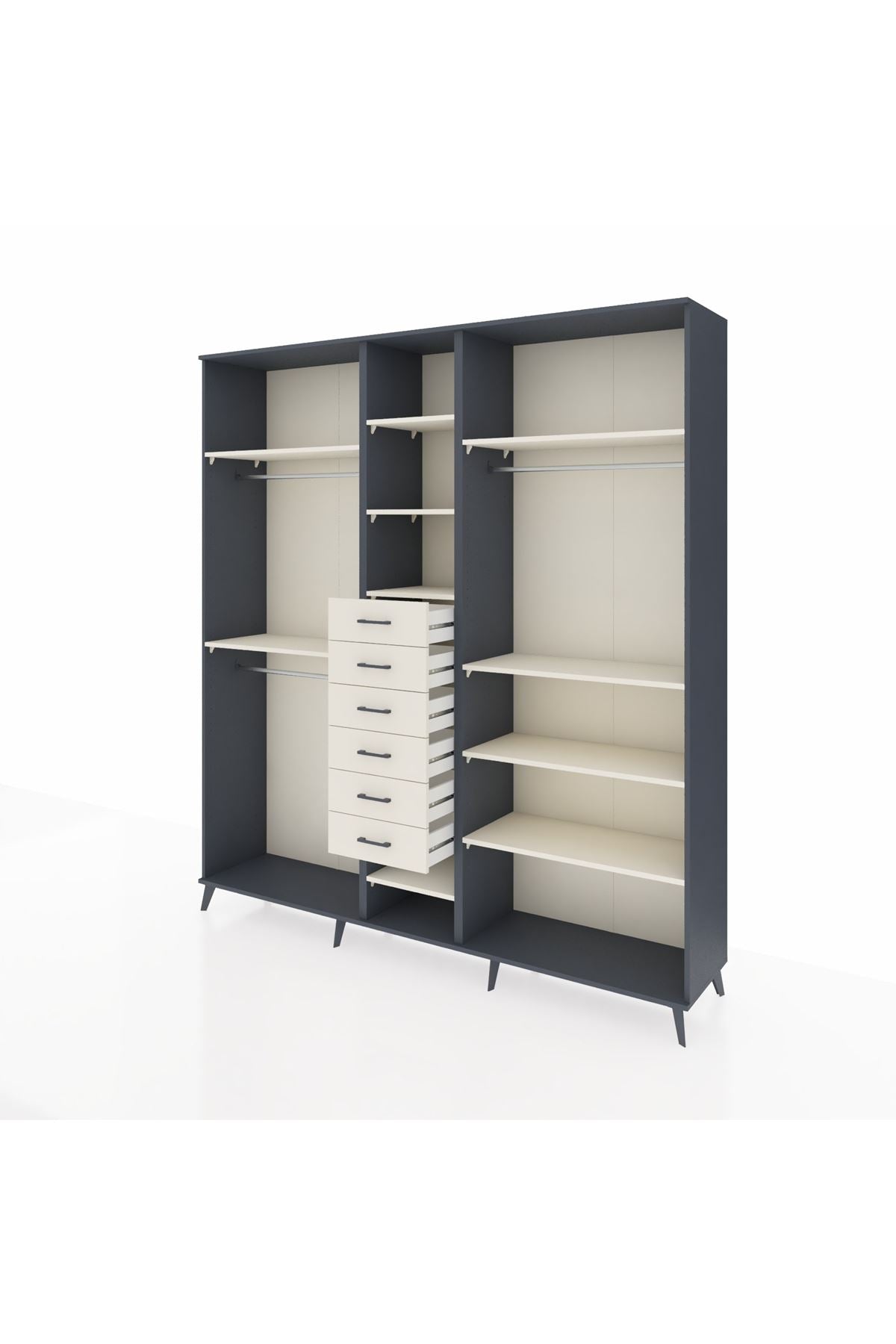 Hyperion Dolap 10 Raflı 6 Çekmeceli 3 Askılı 220x44x243 Antrasit-Aytaşı/Aytaşı