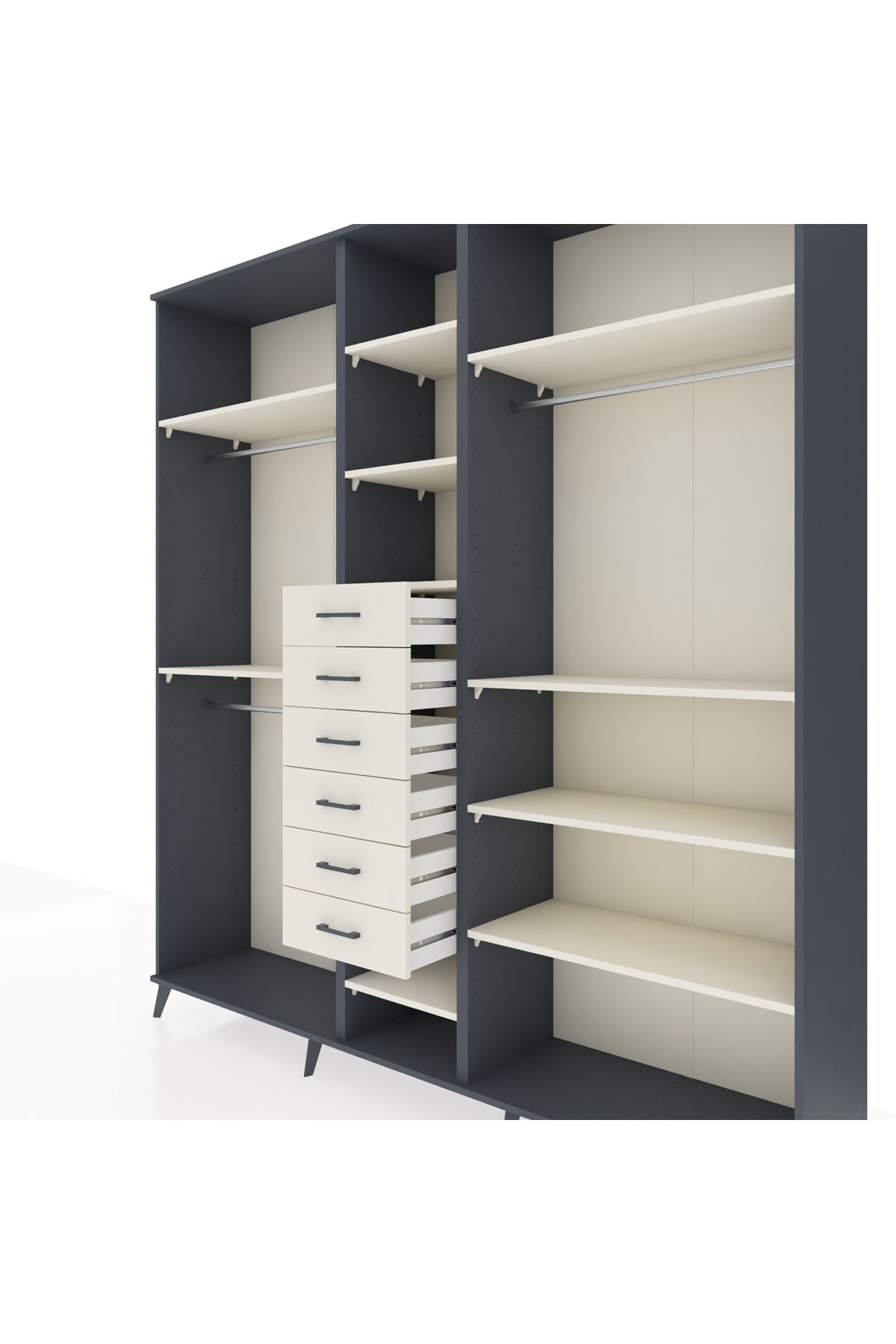 Hyperion Dolap 10 Raflı 6 Çekmeceli 3 Askılı 220x44x243 Antrasit-Aytaşı/Aytaşı