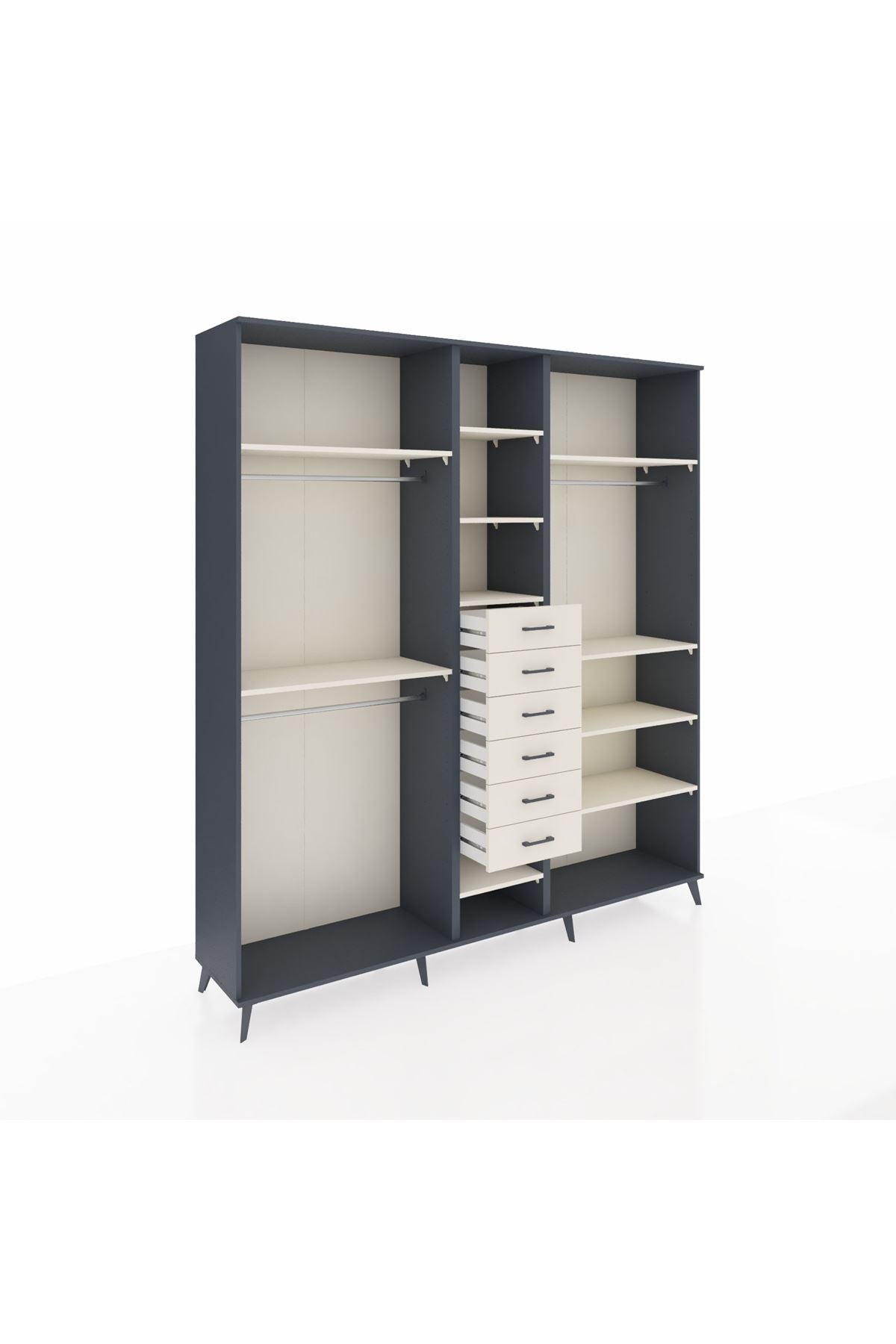 Hyperion Dolap 10 Raflı 6 Çekmeceli 3 Askılı 220x44x243 Antrasit-Aytaşı/Aytaşı