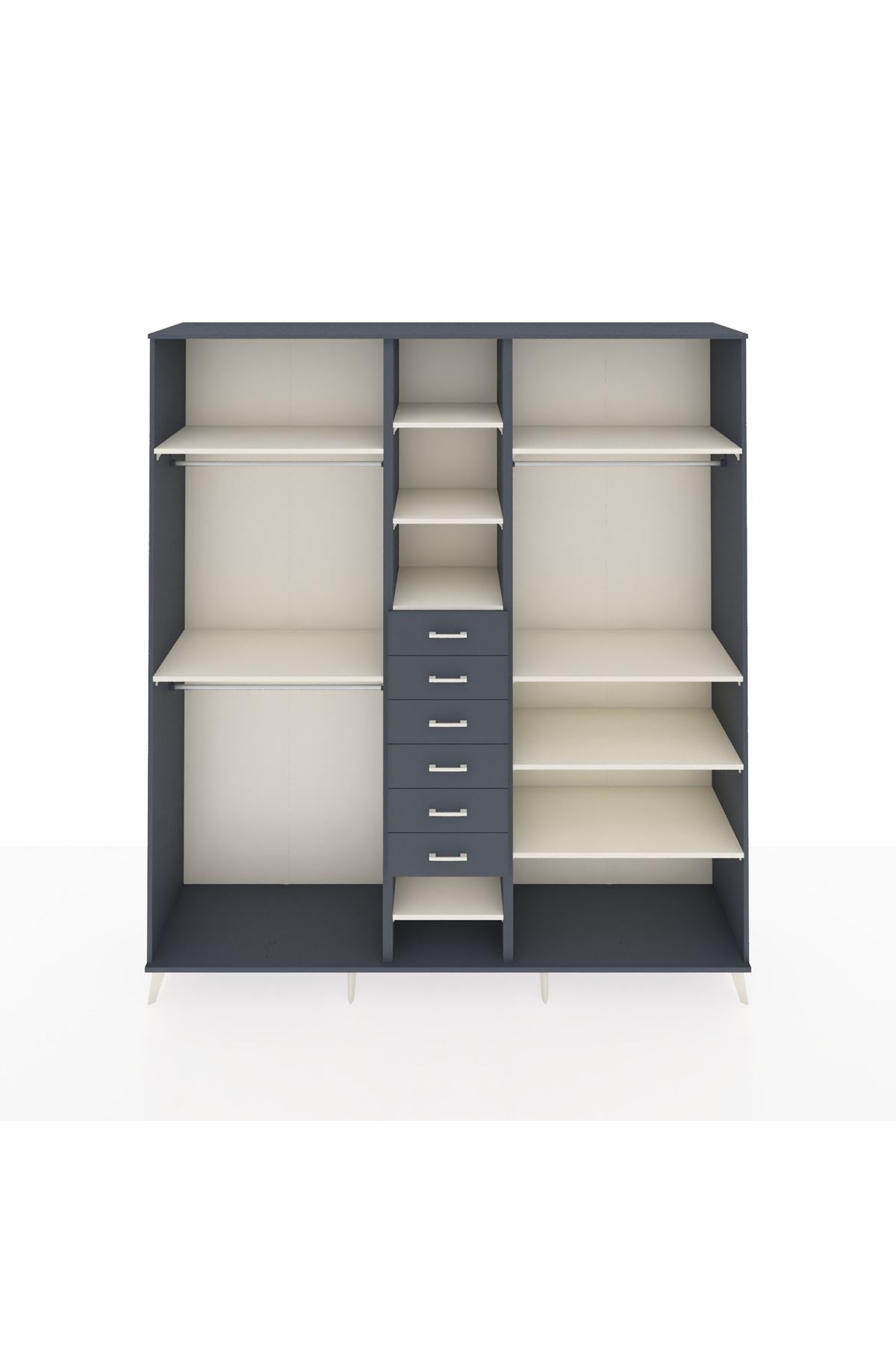 Hyperion Dolap 10 Raflı 6 Çekmeceli 3 Askılı 220x44x243 Antrasit-Aytaşı/Antrasit