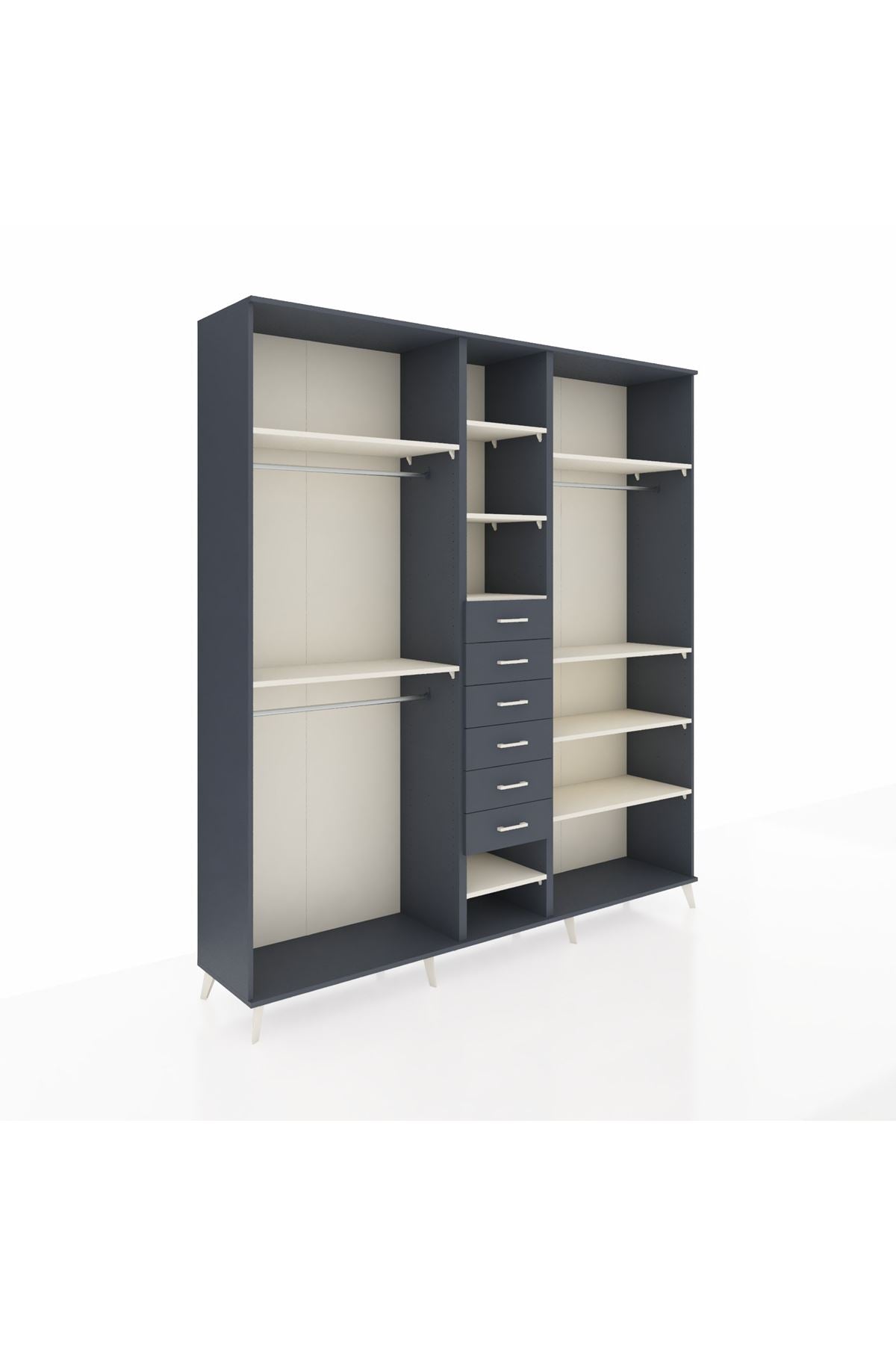 Hyperion Dolap 10 Raflı 6 Çekmeceli 3 Askılı 220x44x243 Antrasit-Aytaşı/Antrasit