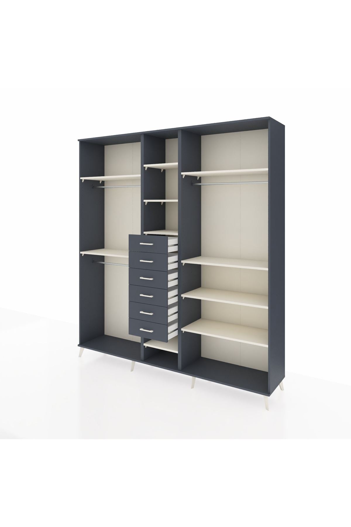 Hyperion Dolap 10 Raflı 6 Çekmeceli 3 Askılı 220x44x243 Antrasit-Aytaşı/Antrasit