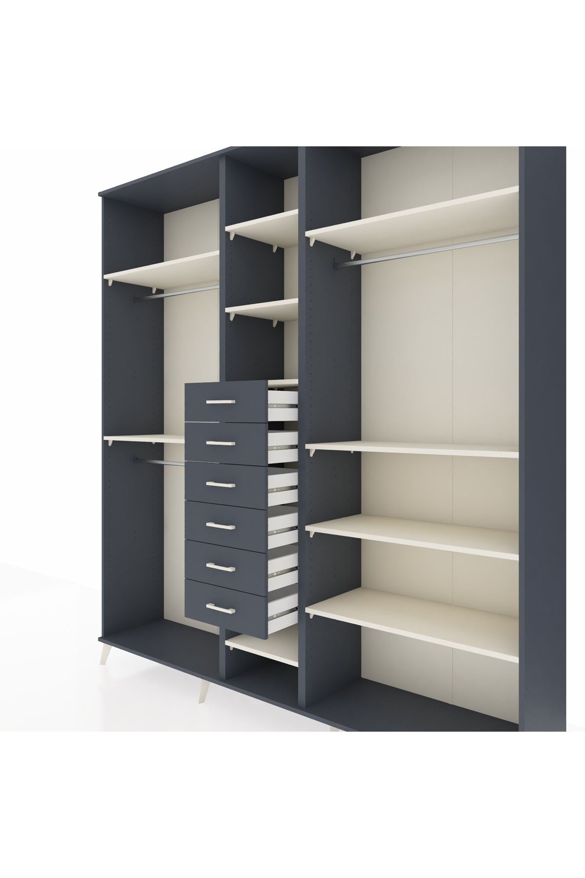 Hyperion Dolap 10 Raflı 6 Çekmeceli 3 Askılı 220x44x243 Antrasit-Aytaşı/Antrasit