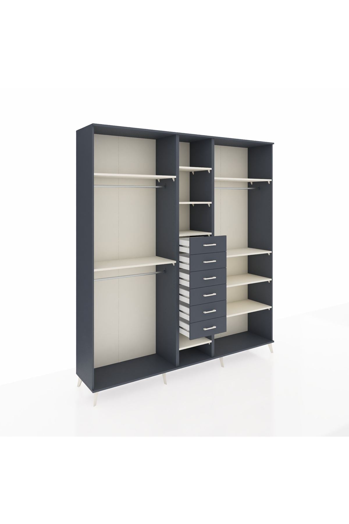 Hyperion Dolap 10 Raflı 6 Çekmeceli 3 Askılı 220x44x243 Antrasit-Aytaşı/Antrasit