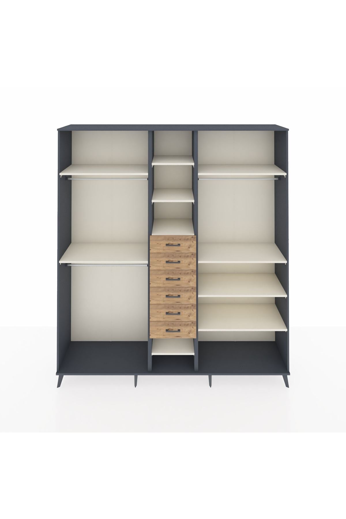 Hyperion Dolap 10 Raflı 6 Çekmeceli 3 Askılı 220x44x243 Antrasit-Aytaşı/Çam