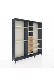 Hyperion Dolap 10 Raflı 6 Çekmeceli 3 Askılı 220x44x243 Antrasit-Aytaşı/Çam