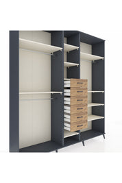 Hyperion Dolap 10 Raflı 6 Çekmeceli 3 Askılı 220x44x243 Antrasit-Aytaşı/Çam