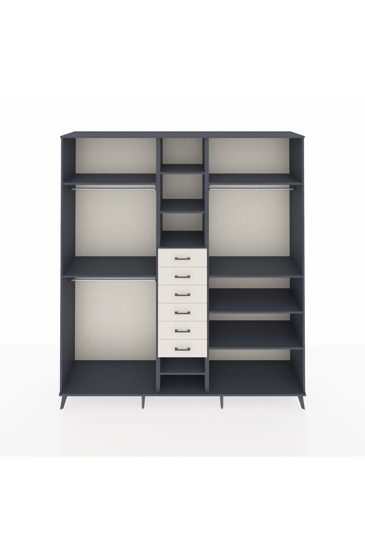 Hyperion Dolap 10 Raflı 6 Çekmeceli 3 Askılı 220x44x243 Antrasit-Antrasit/Aytaşı