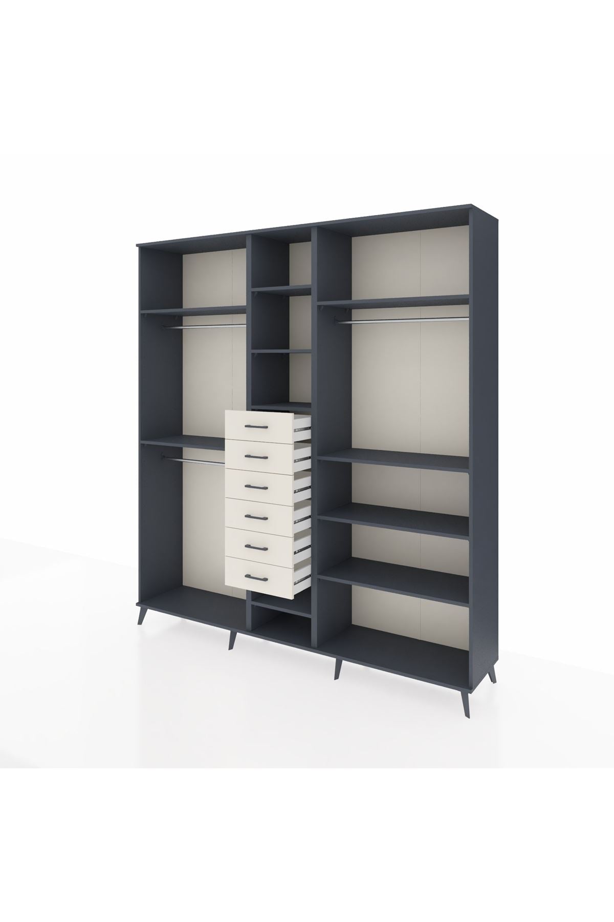 Hyperion Dolap 10 Raflı 6 Çekmeceli 3 Askılı 220x44x243 Antrasit-Antrasit/Aytaşı