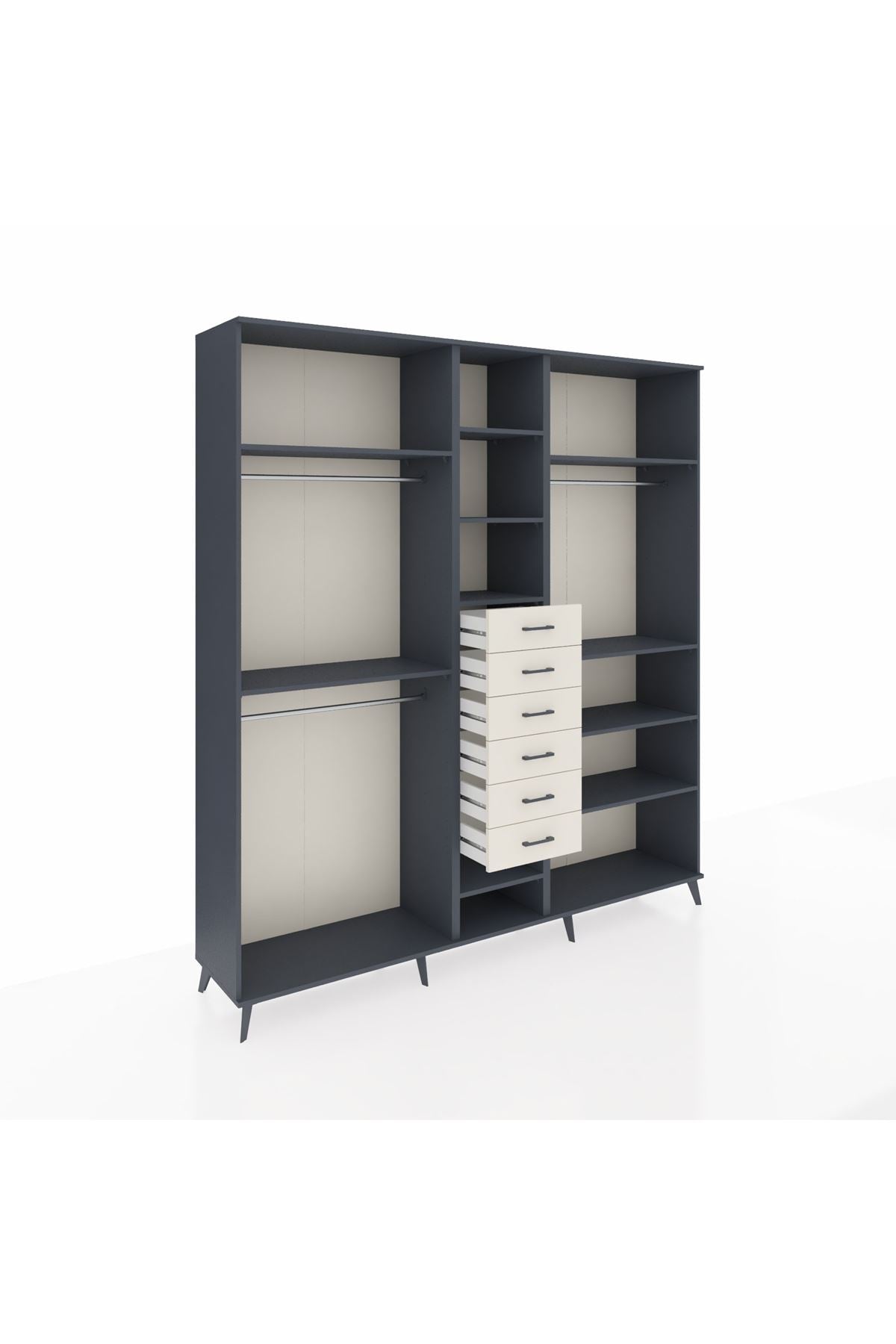 Hyperion Dolap 10 Raflı 6 Çekmeceli 3 Askılı 220x44x243 Antrasit-Antrasit/Aytaşı