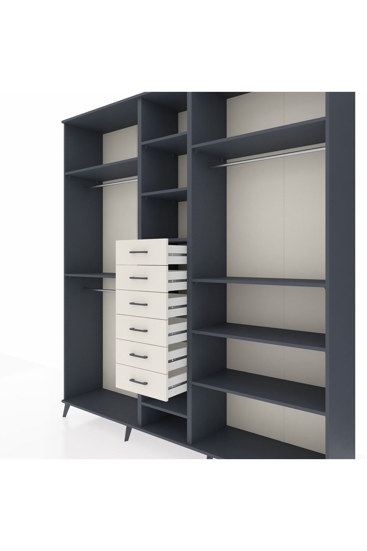 Hyperion Dolap 10 Raflı 6 Çekmeceli 3 Askılı 220x44x243 Antrasit-Antrasit/Aytaşı