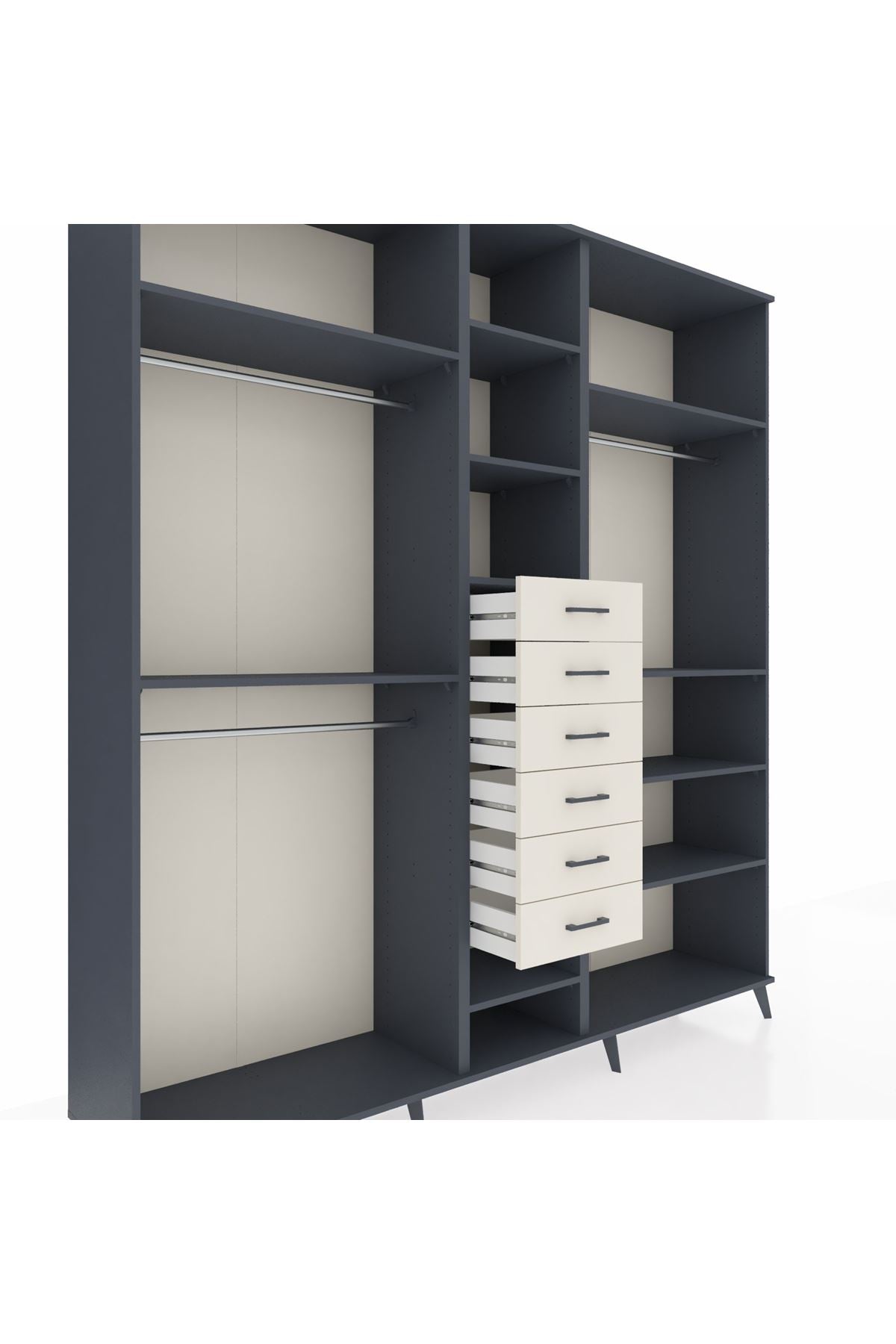 Hyperion Dolap 10 Raflı 6 Çekmeceli 3 Askılı 220x44x243 Antrasit-Antrasit/Aytaşı