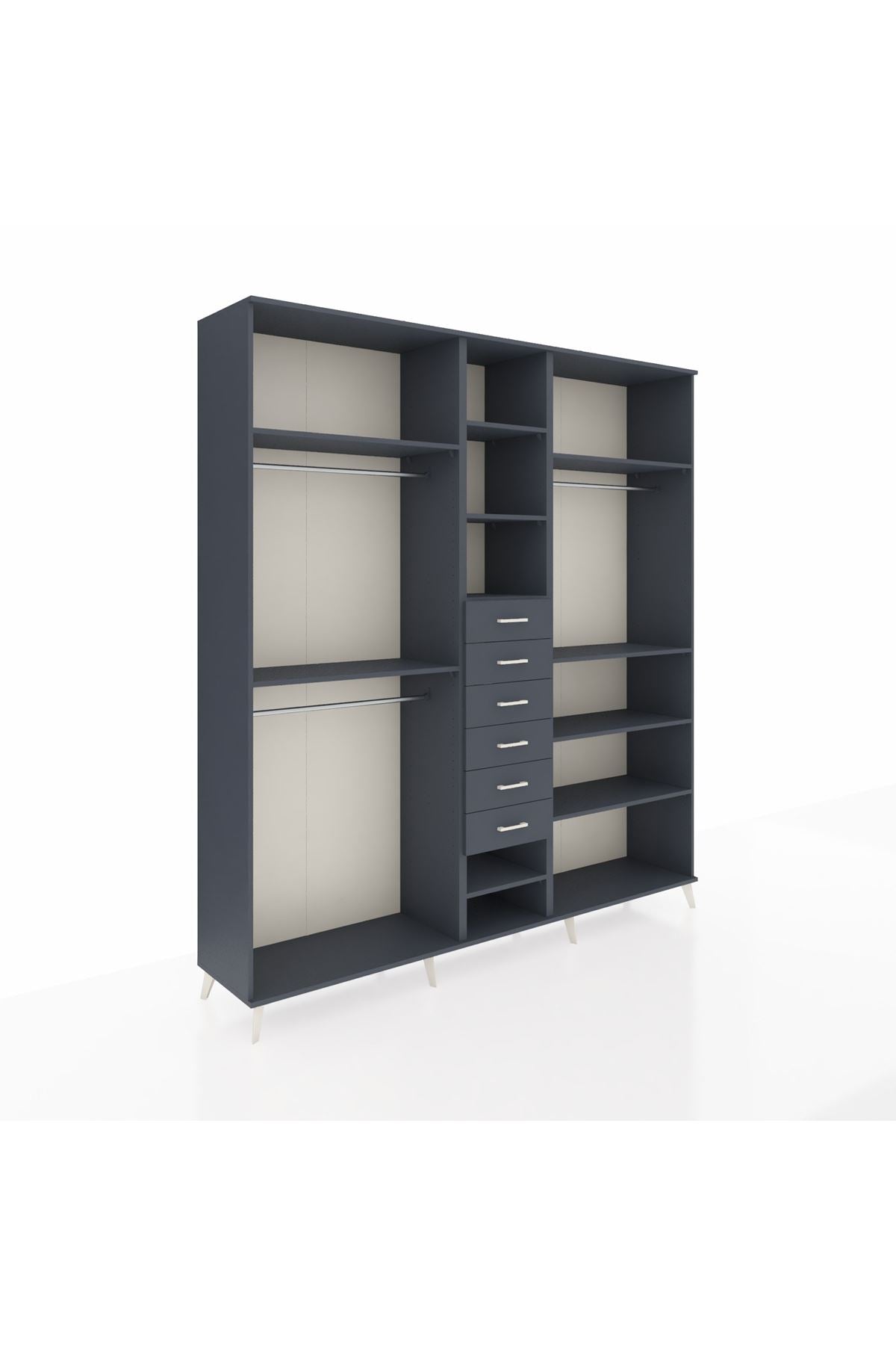 Hyperion Dolap 10 Raflı 6 Çekmeceli 3 Askılı 220x44x243 Antrasit-Antrasit/Antrasit