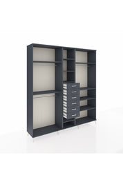 Hyperion Dolap 10 Raflı 6 Çekmeceli 3 Askılı 220x44x243 Antrasit-Antrasit/Antrasit