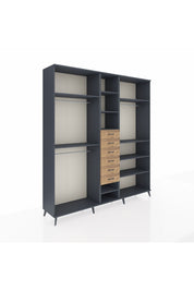 Hyperion Dolap 10 Raflı 6 Çekmeceli 3 Askılı 220x44x243 Antrasit-Antrasit/Çam
