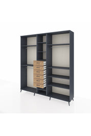 Hyperion Dolap 10 Raflı 6 Çekmeceli 3 Askılı 220x44x243 Antrasit-Antrasit/Çam