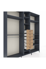 Hyperion Dolap 10 Raflı 6 Çekmeceli 3 Askılı 220x44x243 Antrasit-Antrasit/Çam