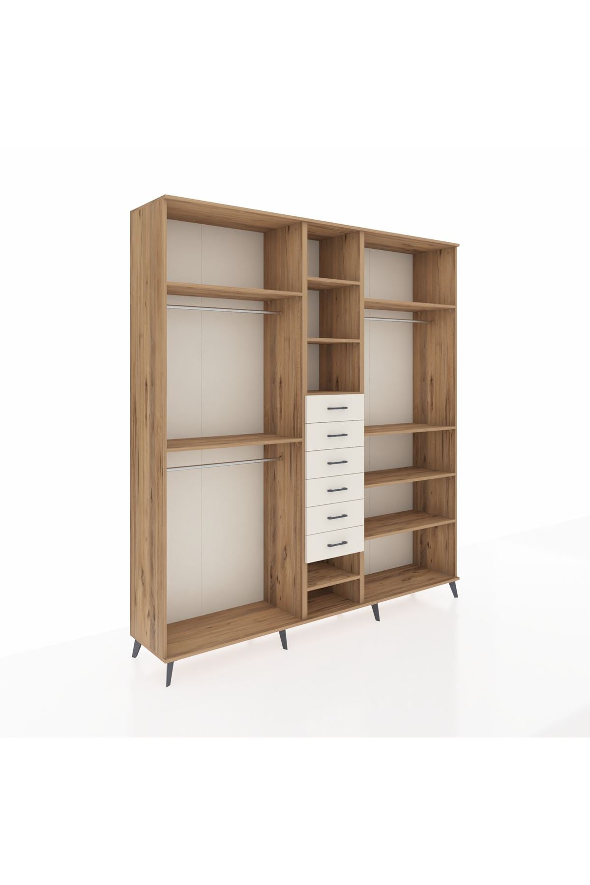 Hyperion Dolap 10 Raflı 6 Çekmeceli 3 Askılı 220x44x243 Çam-Çam/Aytaşı