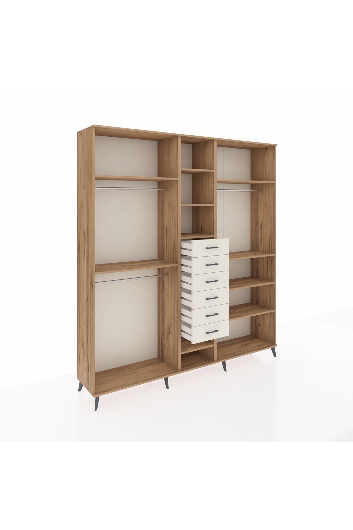 Hyperion Dolap 10 Raflı 6 Çekmeceli 3 Askılı 220x44x243 Çam-Çam/Aytaşı