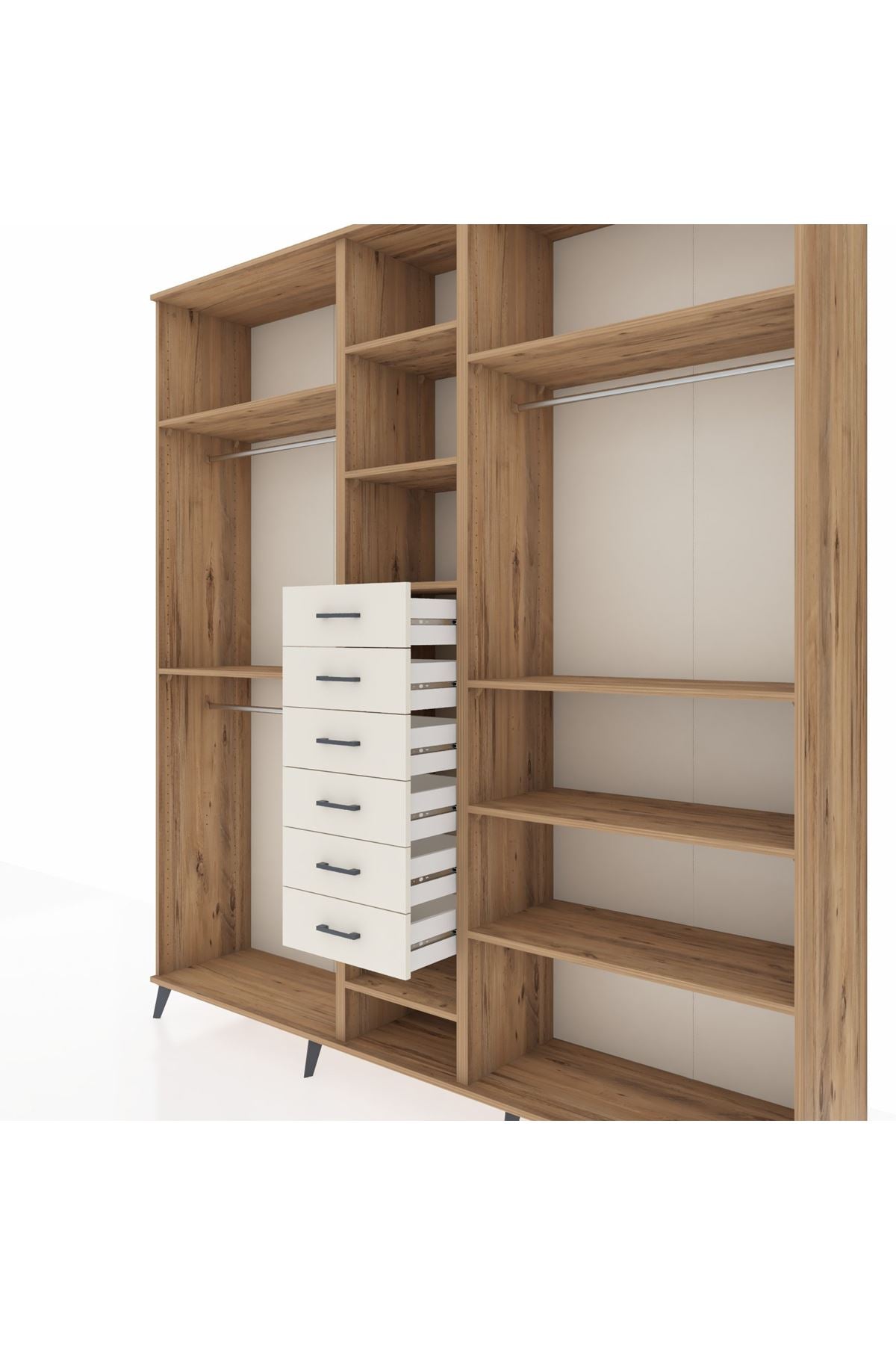 Hyperion Dolap 10 Raflı 6 Çekmeceli 3 Askılı 220x44x243 Çam-Çam/Aytaşı