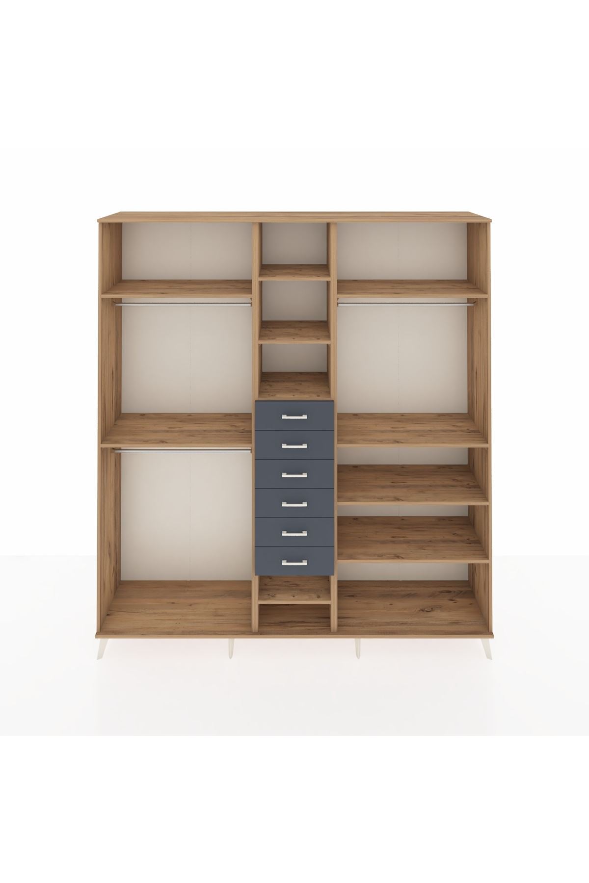 Hyperion Dolap 10 Raflı 6 Çekmeceli 3 Askılı 220x44x243 Çam-Çam/Antrasit