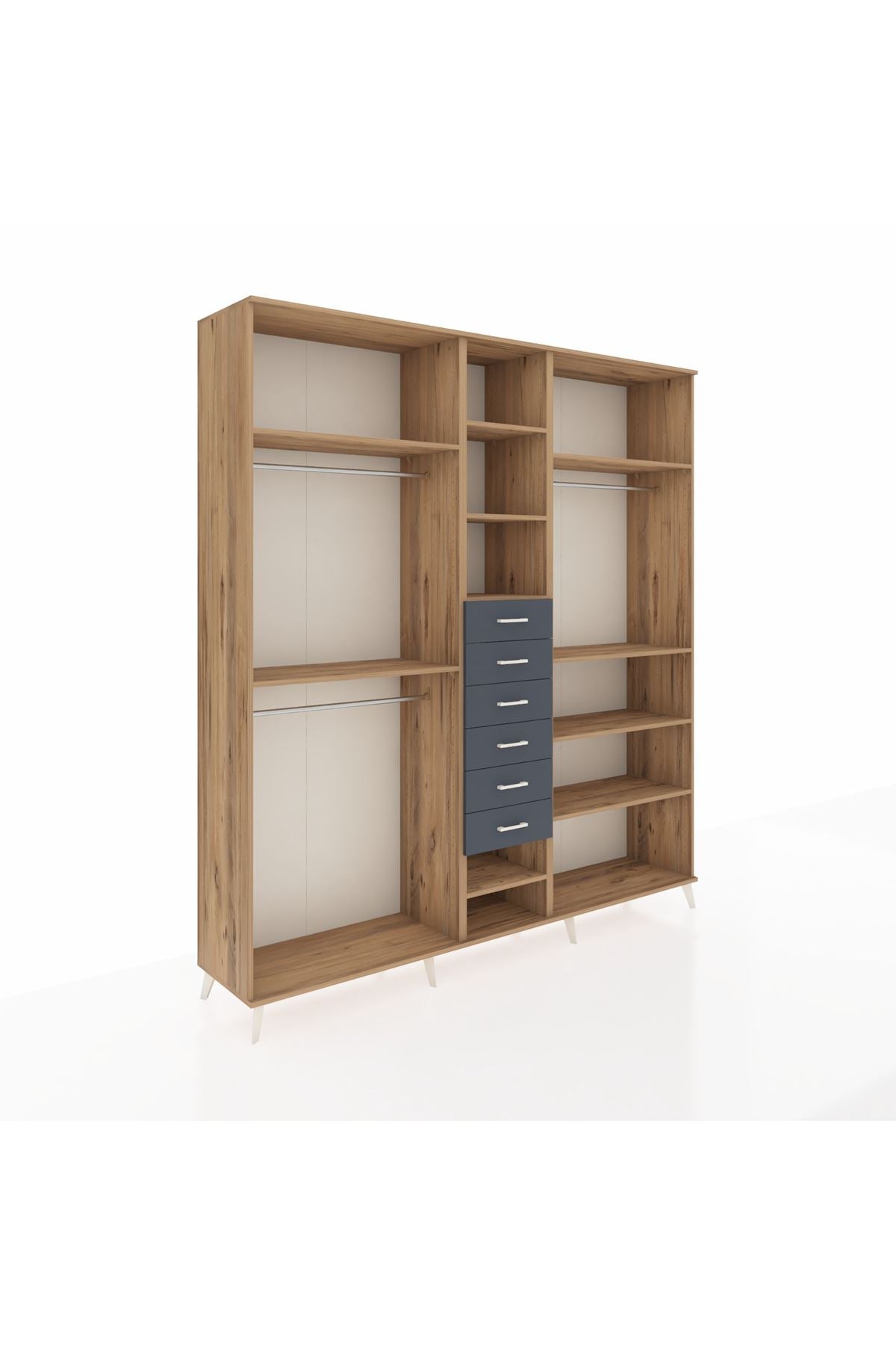 Hyperion Dolap 10 Raflı 6 Çekmeceli 3 Askılı 220x44x243 Çam-Çam/Antrasit