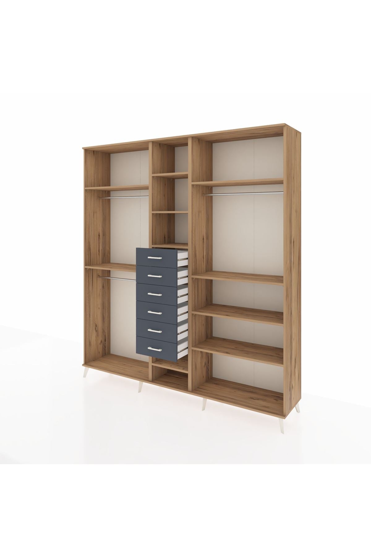 Hyperion Dolap 10 Raflı 6 Çekmeceli 3 Askılı 220x44x243 Çam-Çam/Antrasit