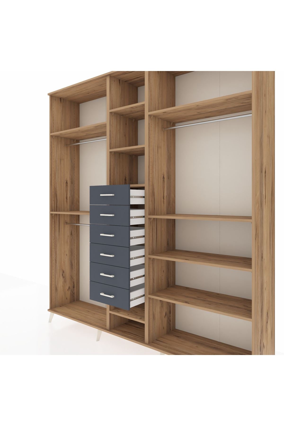 Hyperion Dolap 10 Raflı 6 Çekmeceli 3 Askılı 220x44x243 Çam-Çam/Antrasit