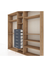 Hyperion Dolap 10 Raflı 6 Çekmeceli 3 Askılı 220x44x243 Çam-Çam/Antrasit