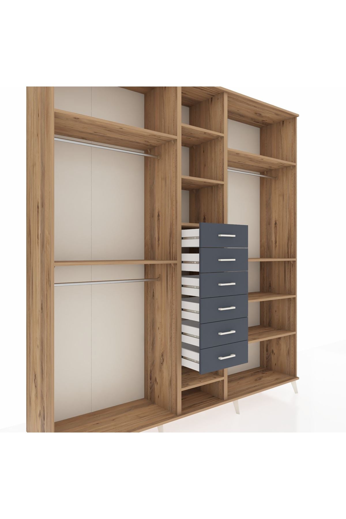 Hyperion Dolap 10 Raflı 6 Çekmeceli 3 Askılı 220x44x243 Çam-Çam/Antrasit