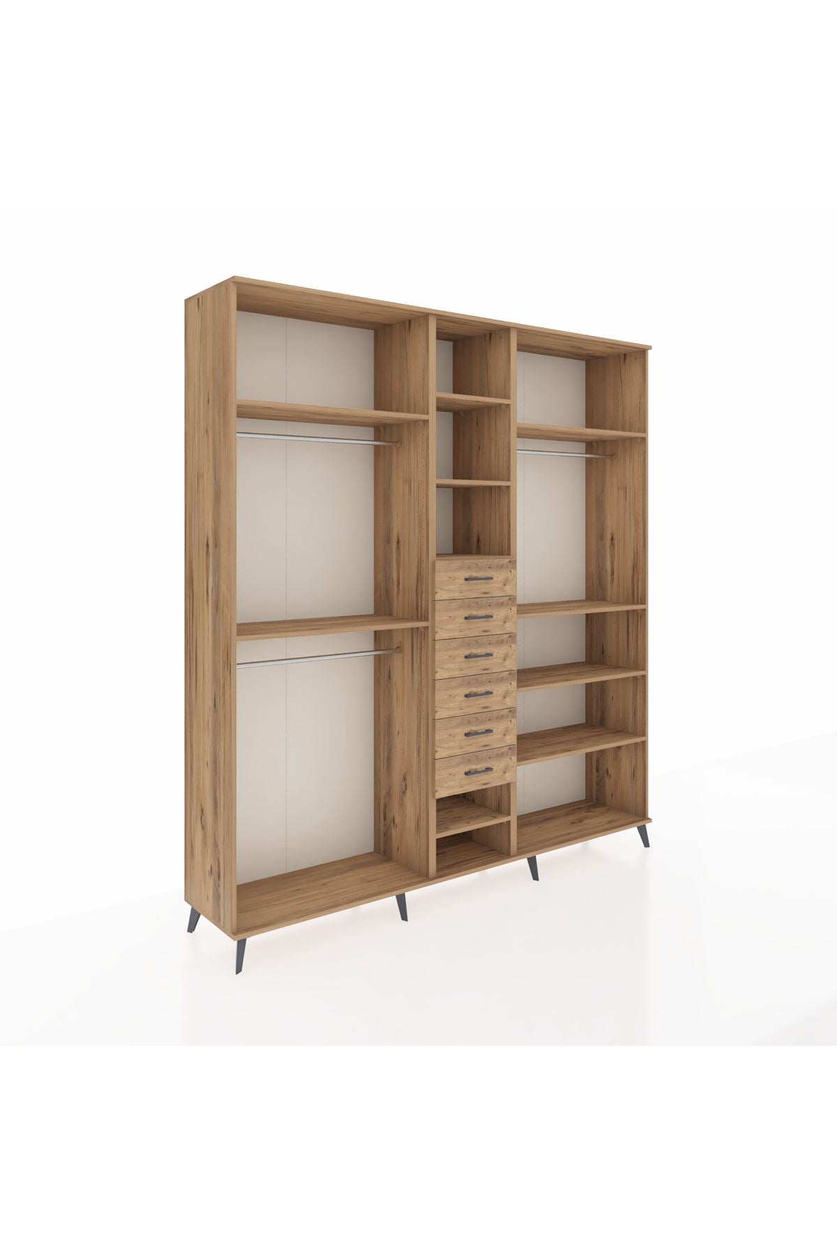 Hyperion Dolap 10 Raflı 6 Çekmeceli 3 Askılı 220x44x243 Çam-Çam/Çam