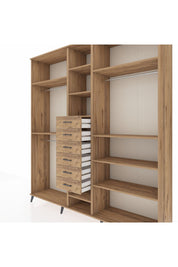 Hyperion Dolap 10 Raflı 6 Çekmeceli 3 Askılı 220x44x243 Çam-Çam/Çam