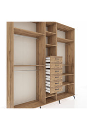 Hyperion Dolap 10 Raflı 6 Çekmeceli 3 Askılı 220x44x243 Çam-Çam/Çam