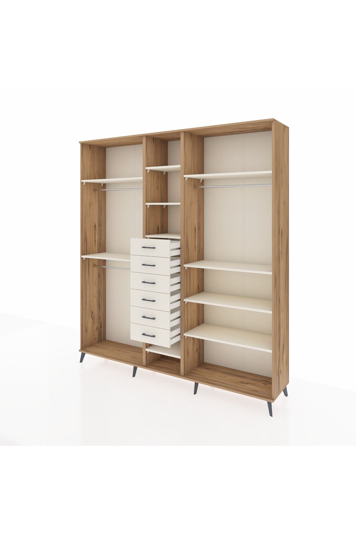 Hyperion Dolap 10 Raflı 6 Çekmeceli 3 Askılı 220x44x243 Çam-Aytaşı/Aytaşı