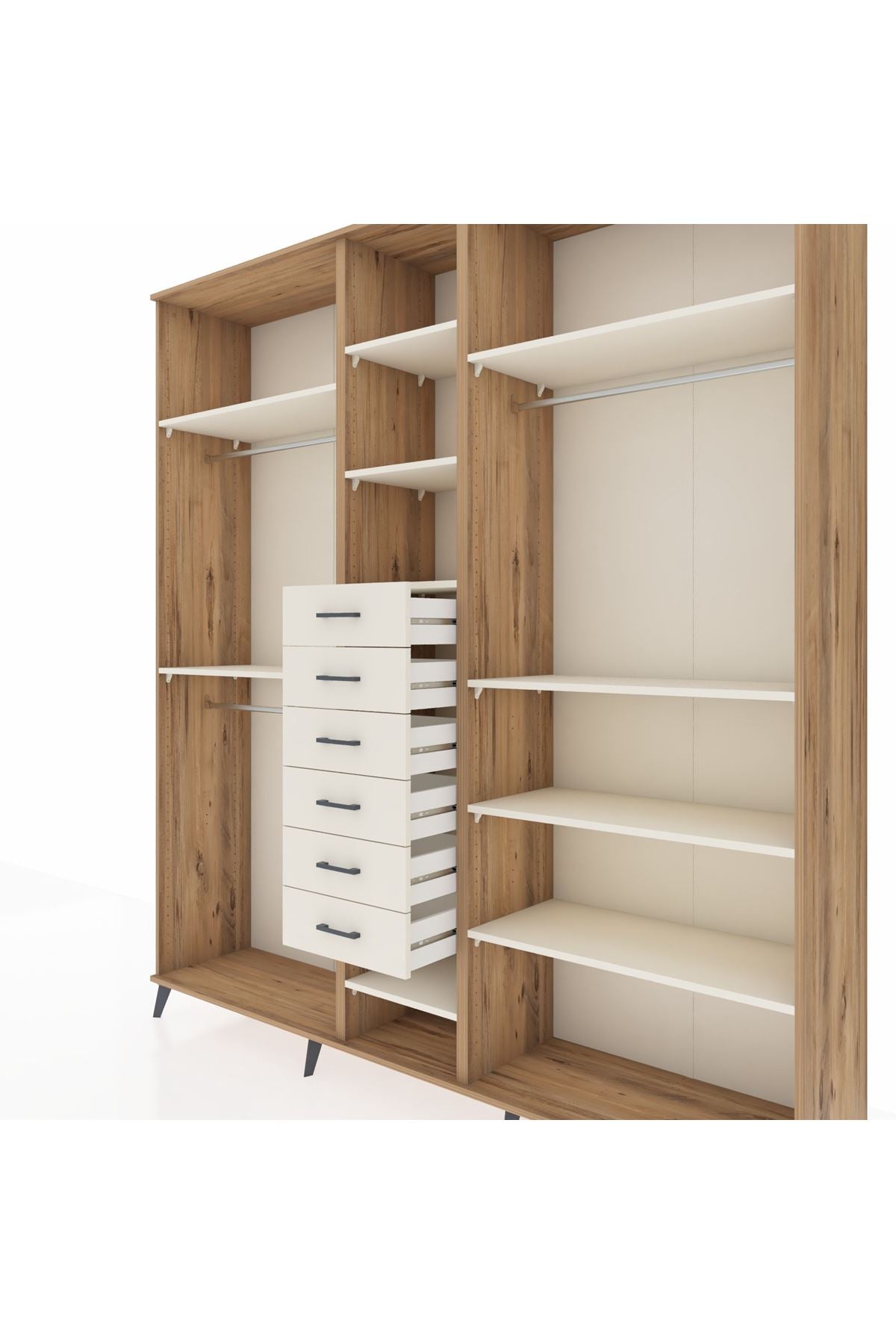 Hyperion Dolap 10 Raflı 6 Çekmeceli 3 Askılı 220x44x243 Çam-Aytaşı/Aytaşı