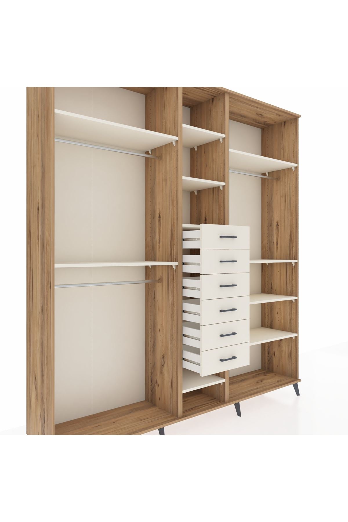 Hyperion Dolap 10 Raflı 6 Çekmeceli 3 Askılı 220x44x243 Çam-Aytaşı/Aytaşı