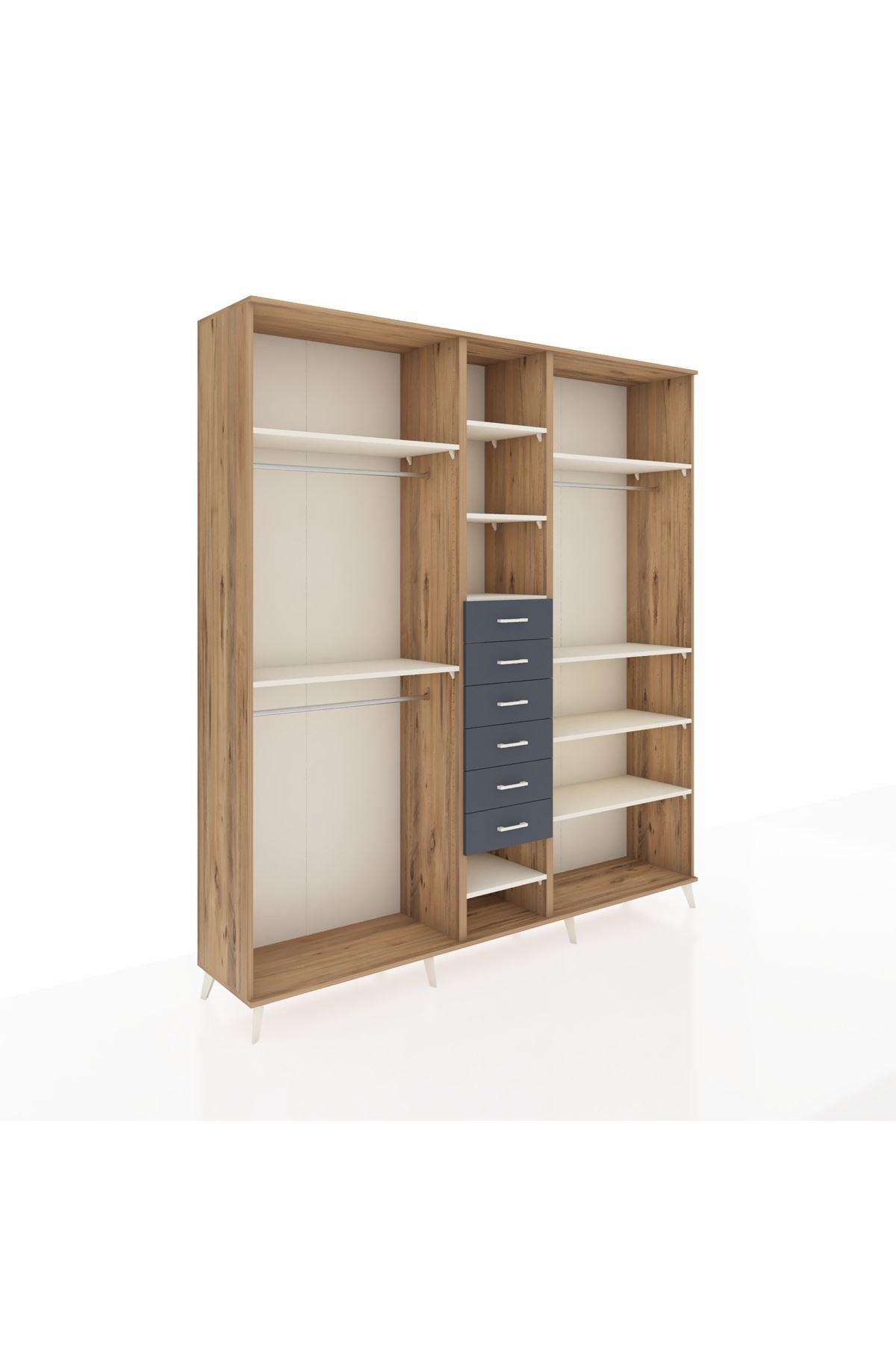 Hyperion Dolap 10 Raflı 6 Çekmeceli 3 Askılı 220x44x243 Çam-Aytaşı/Antrasit