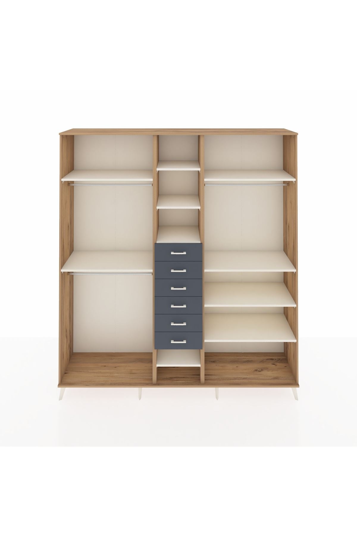 Hyperion Dolap 10 Raflı 6 Çekmeceli 3 Askılı 220x44x243 Çam-Aytaşı/Antrasit