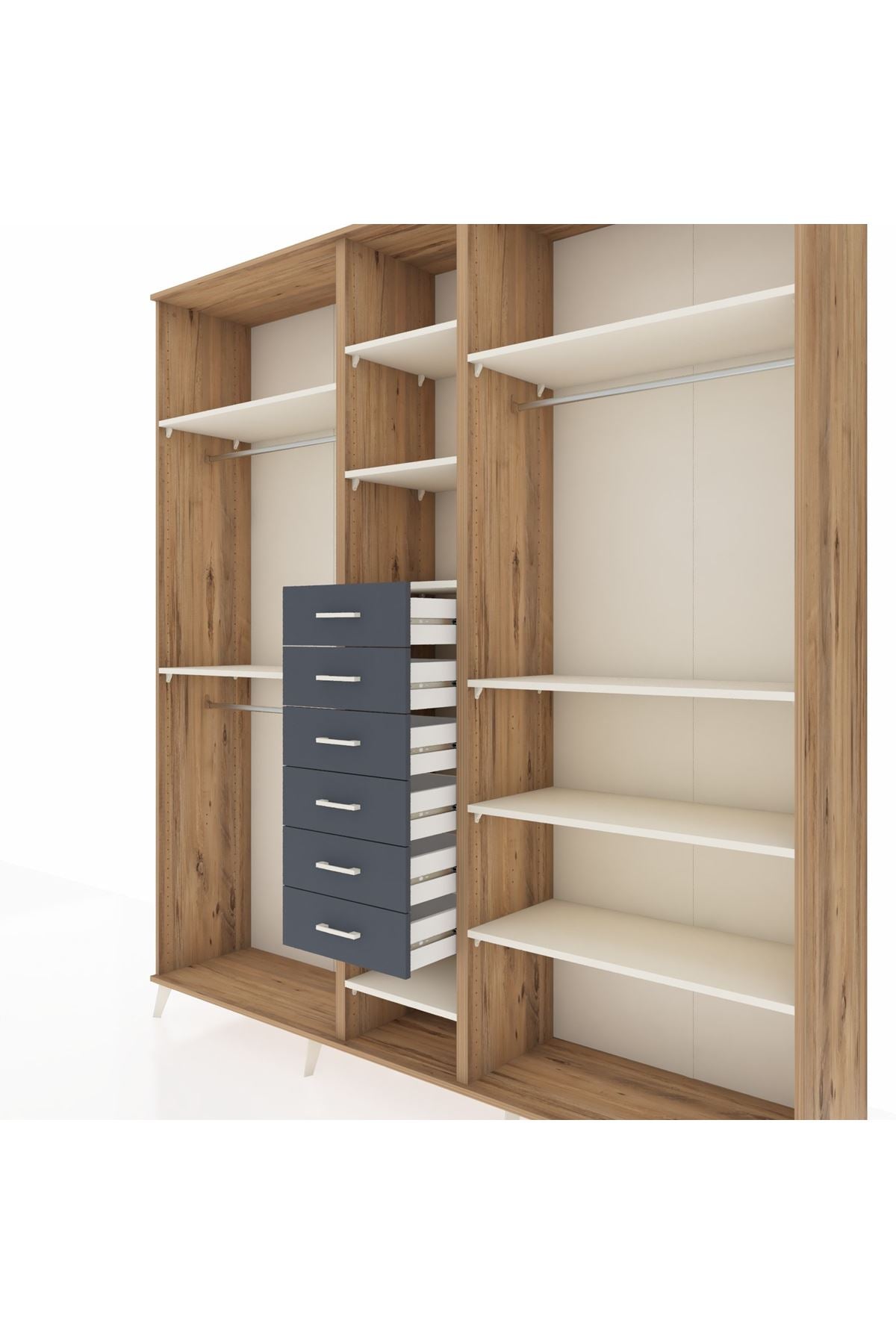 Hyperion Dolap 10 Raflı 6 Çekmeceli 3 Askılı 220x44x243 Çam-Aytaşı/Antrasit